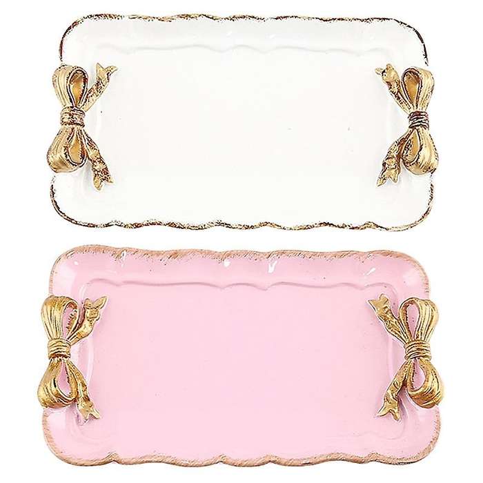 European Style Bow Cake Storage Trays Square Decor Tray 12x20cm White