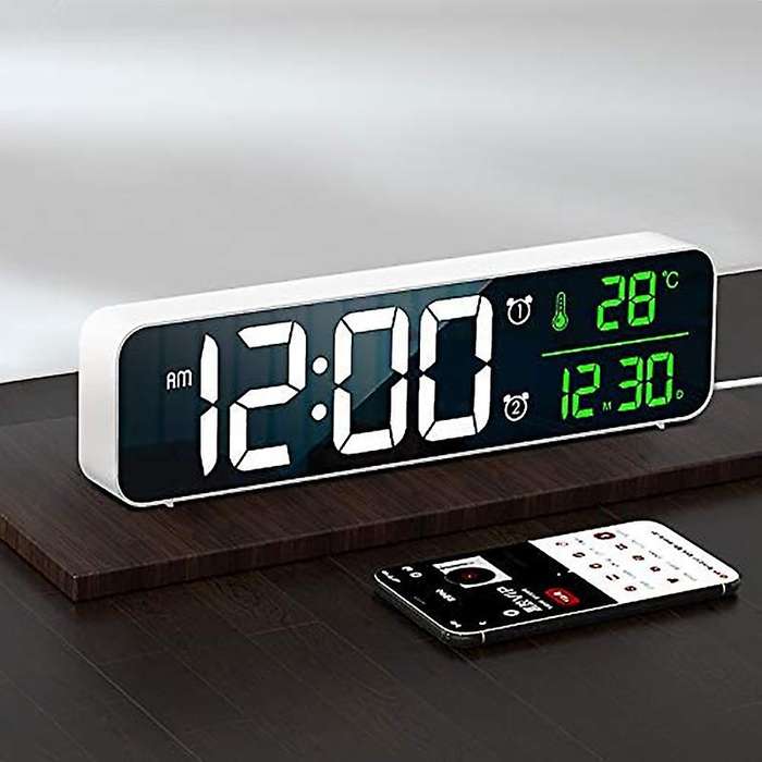 Digital Clock Led Screen Date &temp Display for Bedroom Bedside White