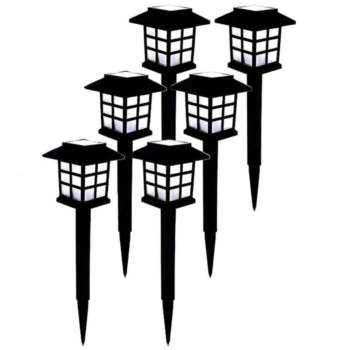 6pcs Solar Led Light Outdoor Walkway Yard Garden Lamp-white Light