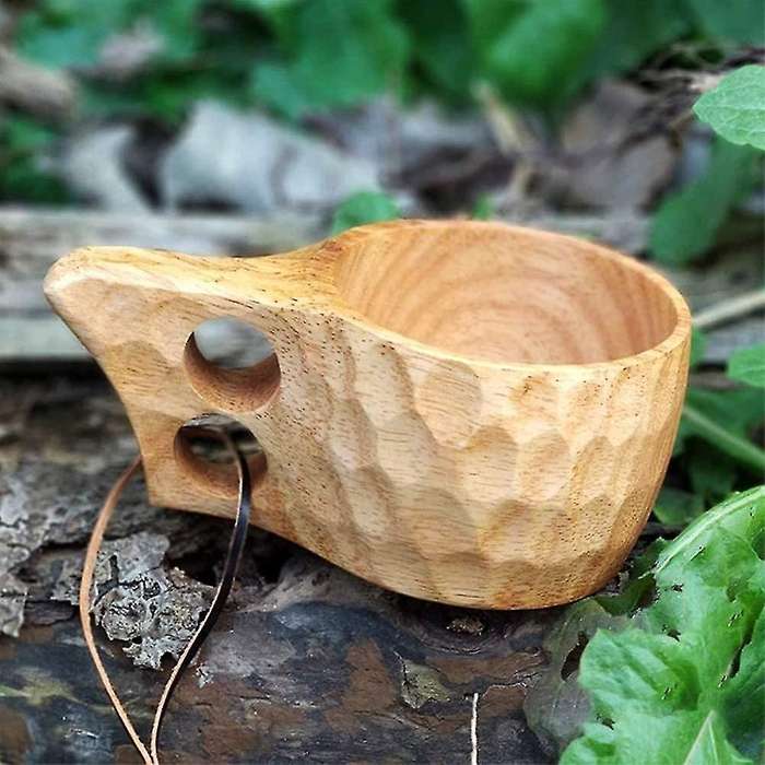 2pcs Wooden Cup Wooden Coffee with Wooden Spoon and Leather Lanyard