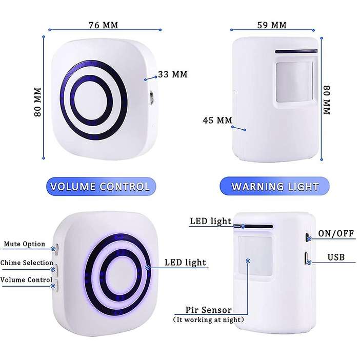 Motion Sensor Alarm System, Wireless Pir Motion with 2 Sensor Us Plug