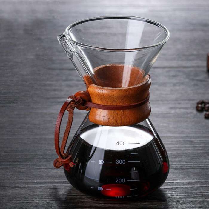 600ml Glass Coffee Kettle Stainless Filter Dripper Wooden Handle