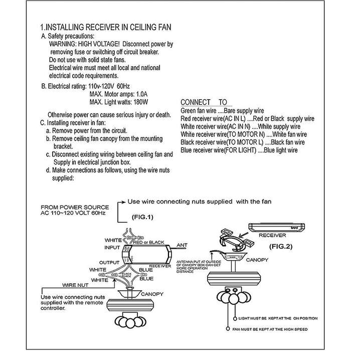 Ceiling Fan Remote Control Kit, for Hampton Bay Harbor, Ordinary