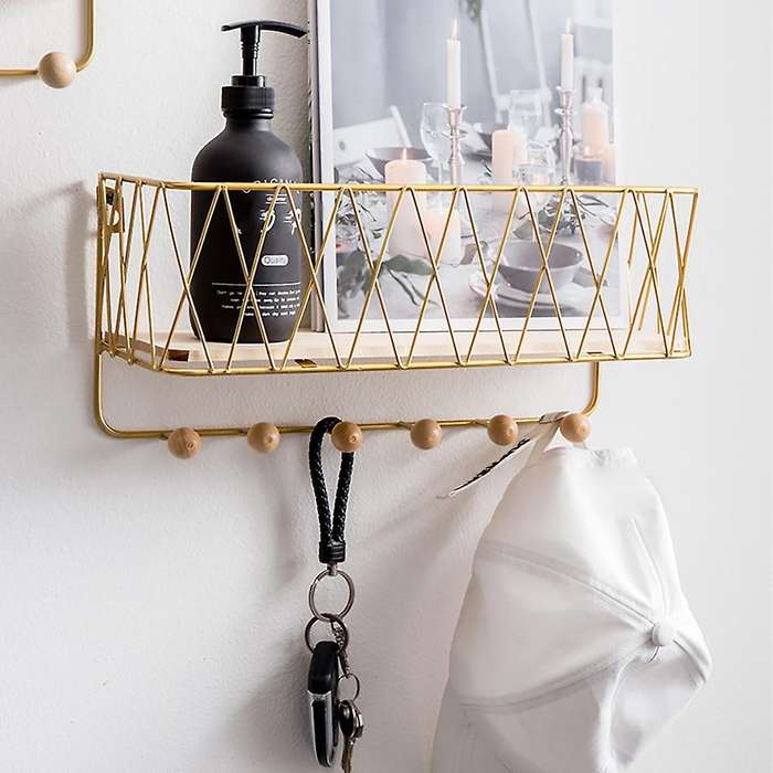 Wall Mount Iron Entryway Shelf Key Holder for Magazines and Keys A