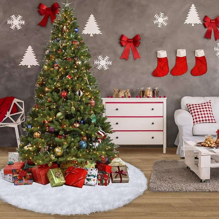 White Carpet Tree Skirt Base Mat Cover for Christmas Tree Decoration
