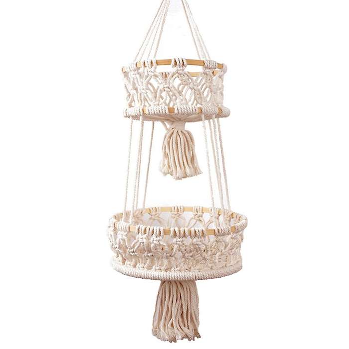 2 Tier Hanging Basket Fruit Storage Cotton Rope Hanging Plant Pot