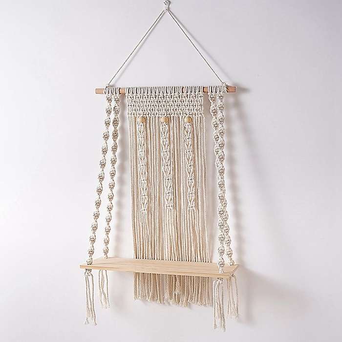 Boho Handmade Woven Macrame Wall Hanging Shelf Indoor Plant Rack