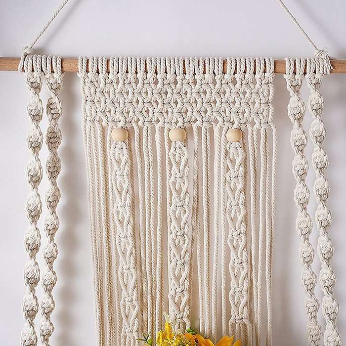 Boho Handmade Woven Macrame Wall Hanging Shelf Indoor Plant Rack