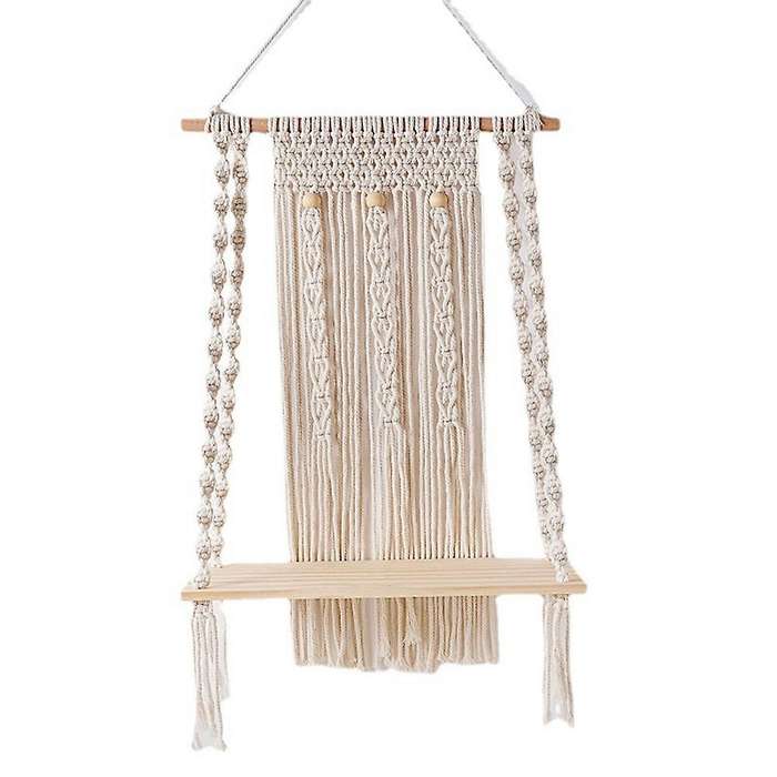 Boho Handmade Woven Macrame Wall Hanging Shelf Indoor Plant Rack