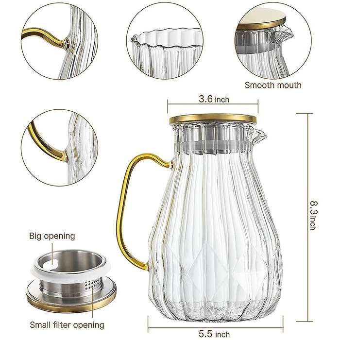 Glass Jug with Lid Nozzle 60 Oz Heat-resistant Borosilicate