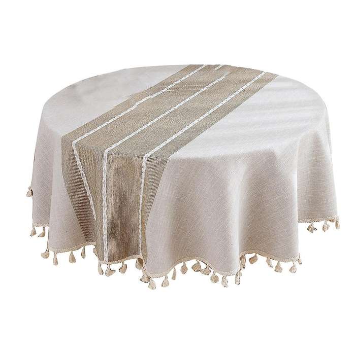 59inch Rustic Table Clothes for Round Tables (striped Brown)
