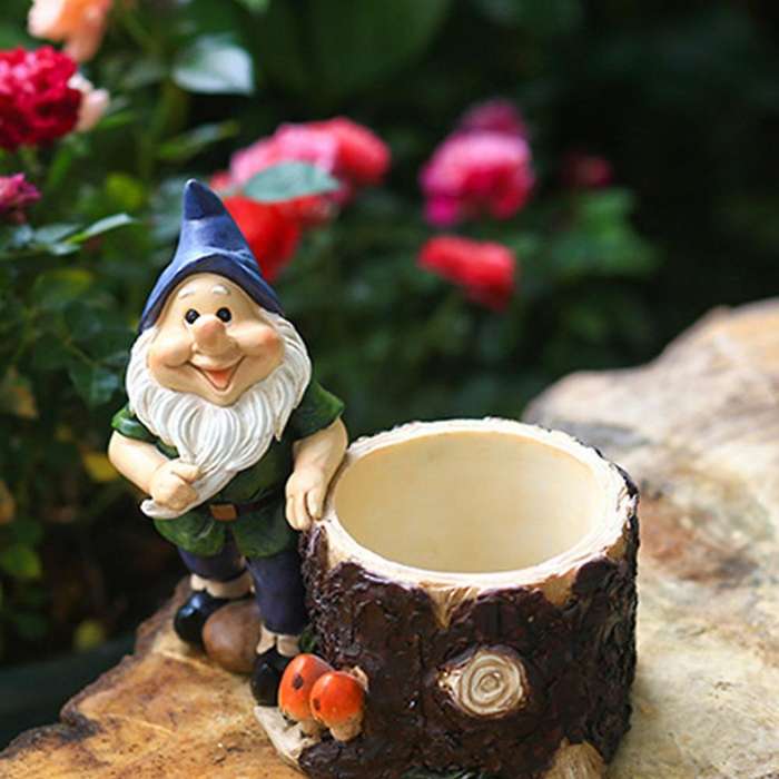 Garden Gnome Flower Pot Resin Dwarf Statue Stump Flower Pot A