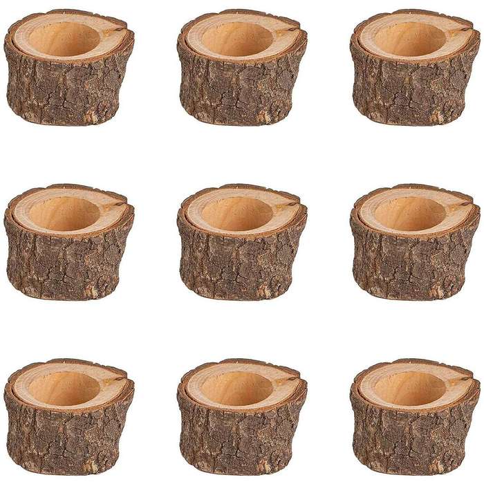 9 Pack Wood Tealight Candle Holders, Rustic Wedding Decorations
