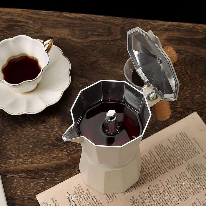 300ml Italian Wooden Handle Mocha Coffee Pot Aluminum Pot (black)