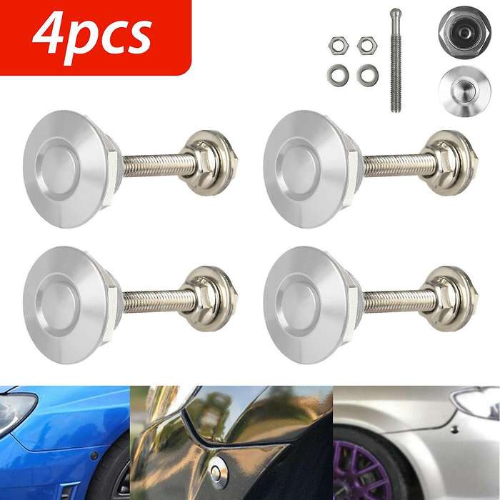 4 X Quick Release Push Hood Latch Button Car Pin Bonnet Lock Silver