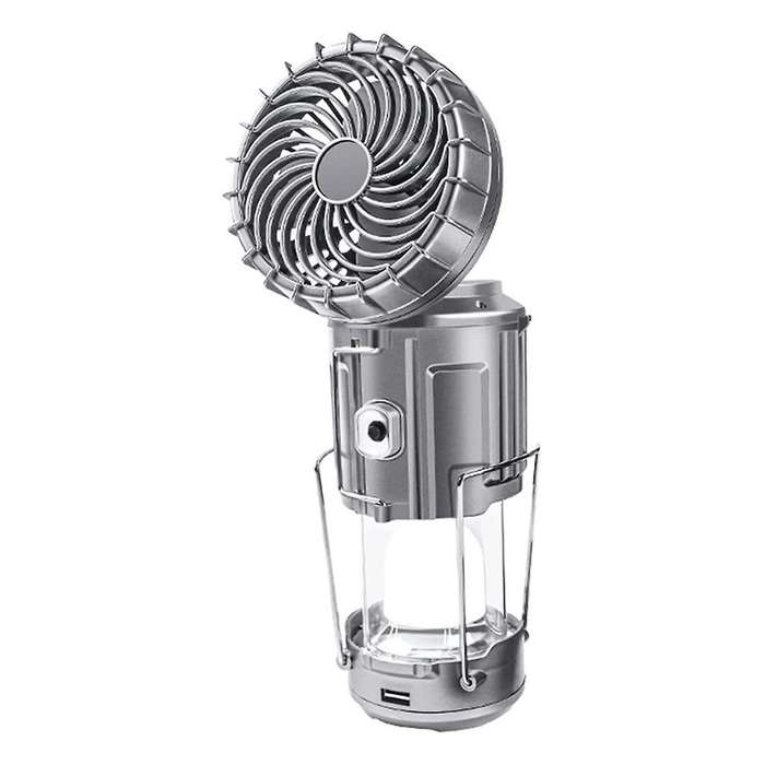 3 In 1 Led Camping Lantern with Fan, for Emergency,silver Us Plug