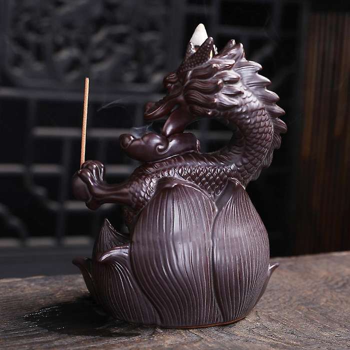 Home Decor Handmade Ceramic Dragon Backflow Incense Burner Holder