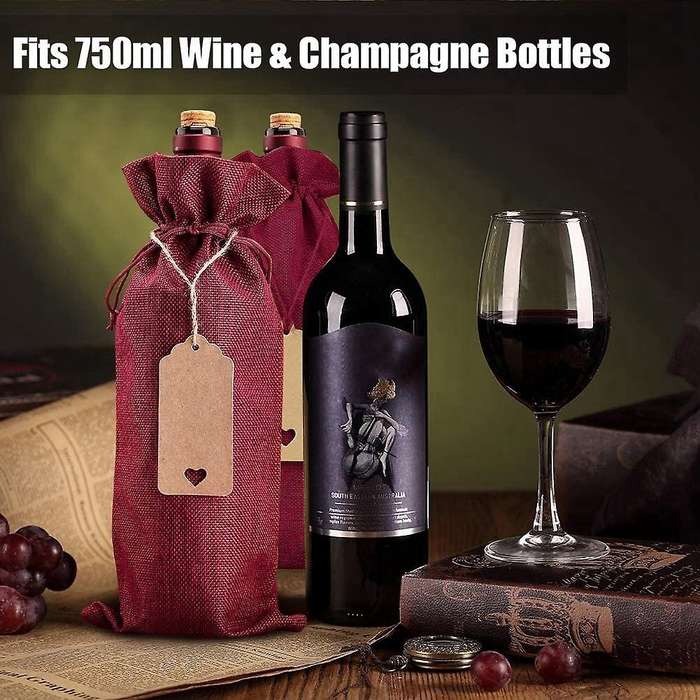Burlap Wine Bags Wine Gift Bags, with Drawstring, Tag & Rope