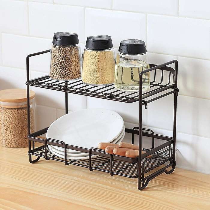 Storage Organiser Kitchen Wrought Iron Shelf, Storage Rack Black