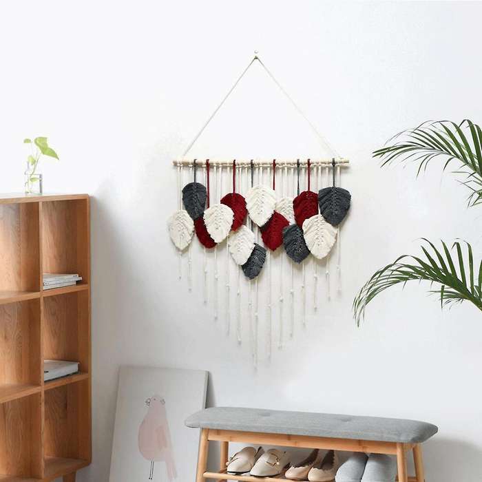 Feather Boho Wall Decor Woven Tassels Cotton Ornaments Tapestry C