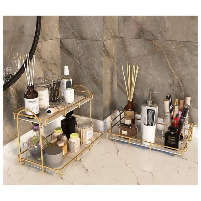 Light Luxury Countertop Makeup Organizer for Bathroom Storage Rack B