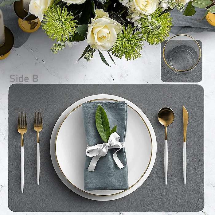 Placemats Leather and Coasters, Double-sided Pu Mats (grey/pink)