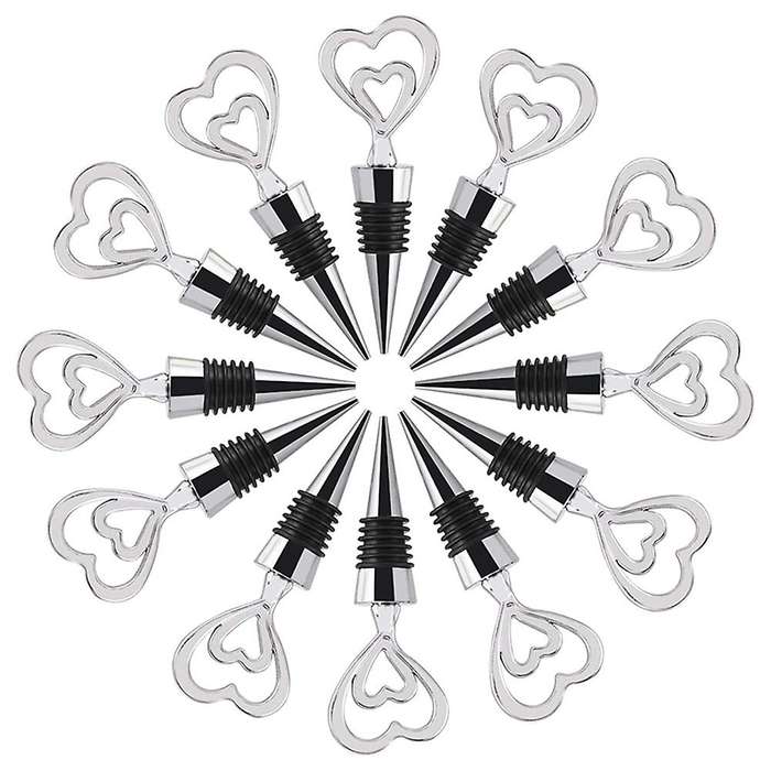 12pcs Alloy Double Heart Wine and Beverage Bottle Stoppers Caps