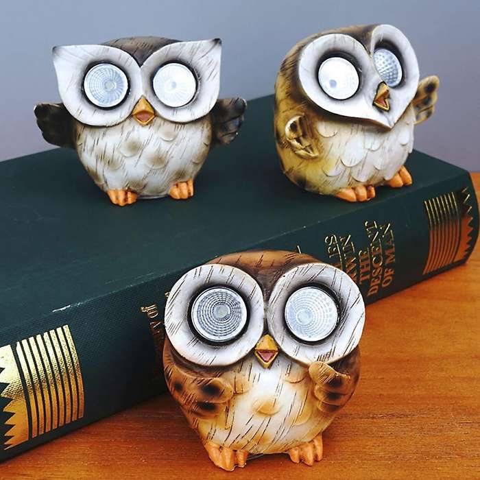 3 Packs Owl Solar Path Light Lamp Outdoor Solar Owl Decor Resin Owl