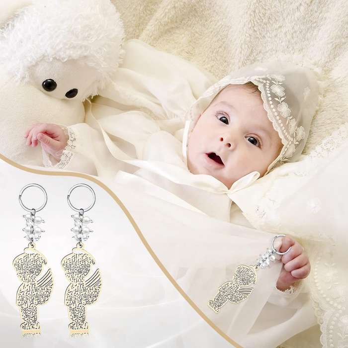 Wooden Baptism Key Rings Angel Keychain for Bridal Shower Baptism