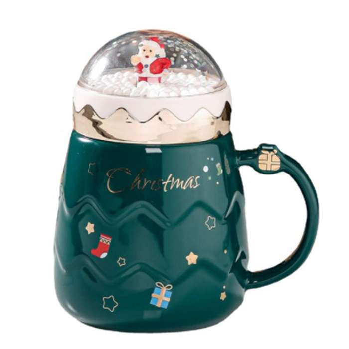 Christmas Mug Ceramic Figurines with Lid Home New Year Gift Green