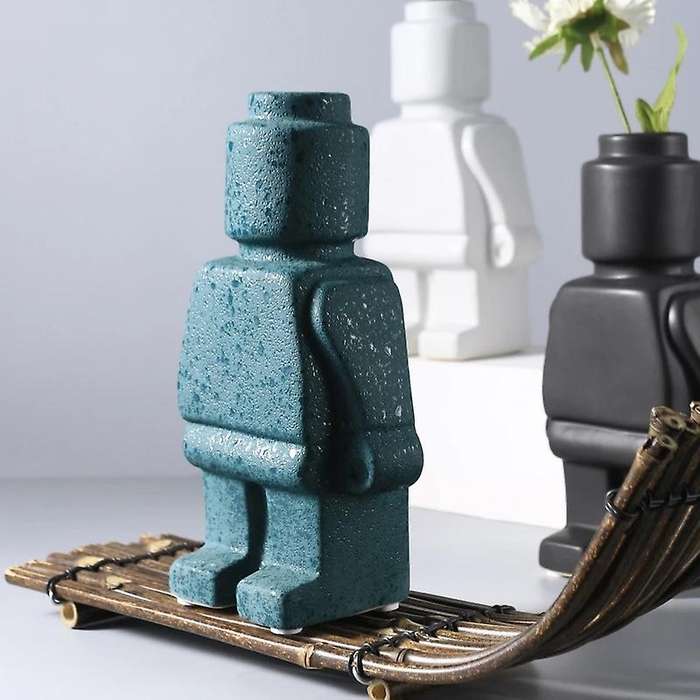 Robot Sculpt Figurines Vase Artificial Flower Vase Ceramic -black