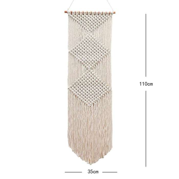 Rhombus Macrame Wall Hanging - Hand-woven Tapestry with Tassels