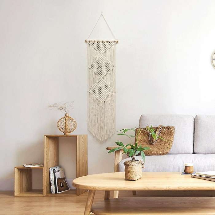 Rhombus Macrame Wall Hanging - Hand-woven Tapestry with Tassels