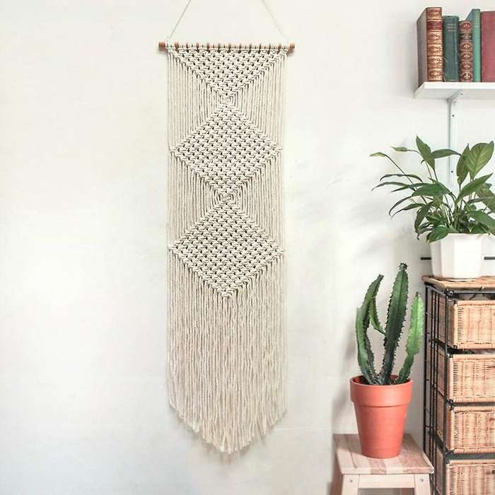 Rhombus Macrame Wall Hanging - Hand-woven Tapestry with Tassels