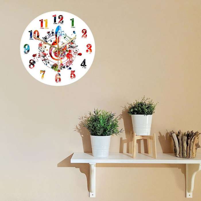 Colorful Music Note Wall Clock Creative Clock Ornate Home Decor