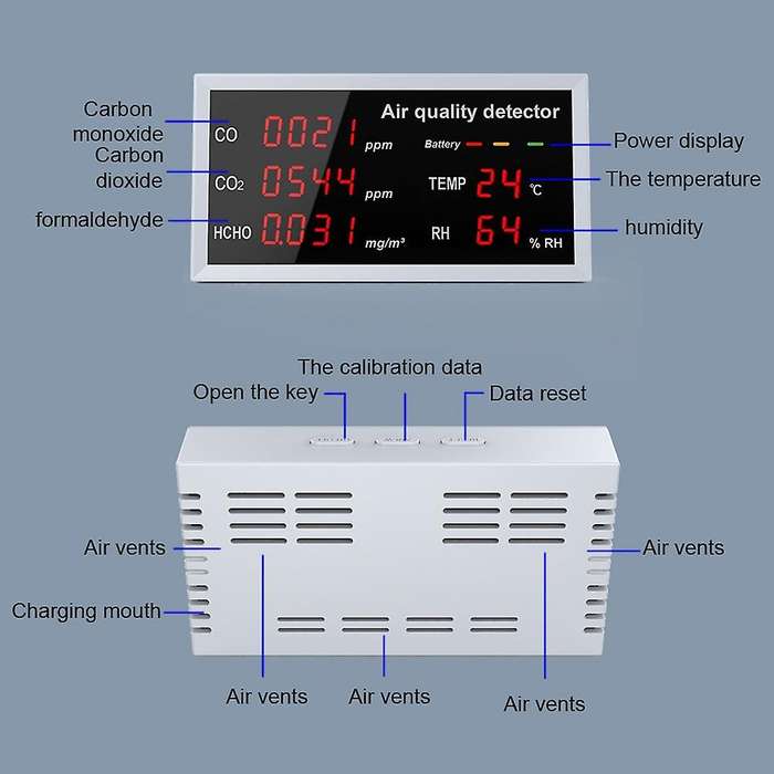 Detector Led Display Co Co2 Hcho Temperature Humidity Monitor