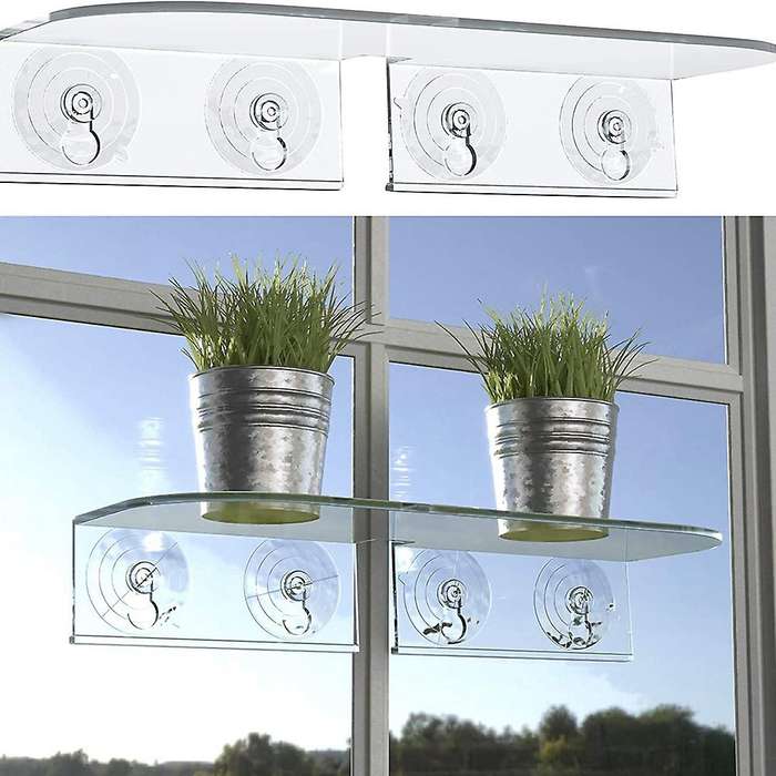 Bonsai Suction Cup Acrylic Ledge Window Shelf Bathroom Display Rack