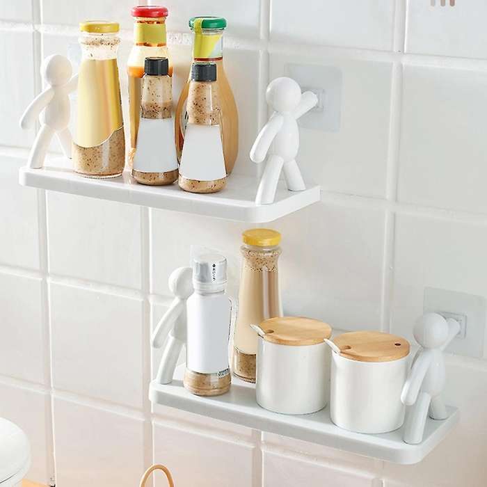 Bathroom Storage Shelves Doll Villain Shelf Self-adhesive White 2pcs