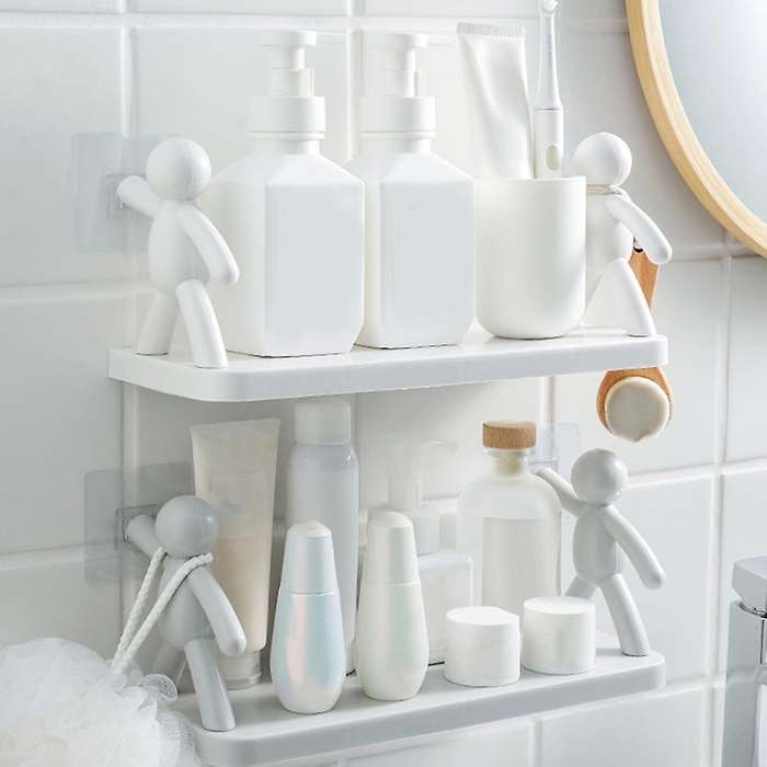 Bathroom Storage Shelves Doll Villain Shelf Self-adhesive White 2pcs