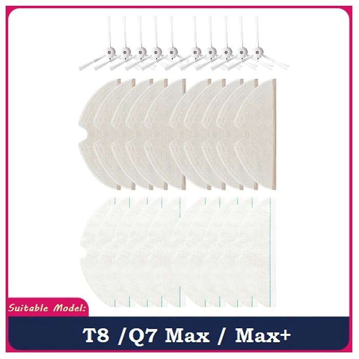 30pcs Mop Cloth Side Brush for Roborock T8/q7 Max / Max+ Robot
