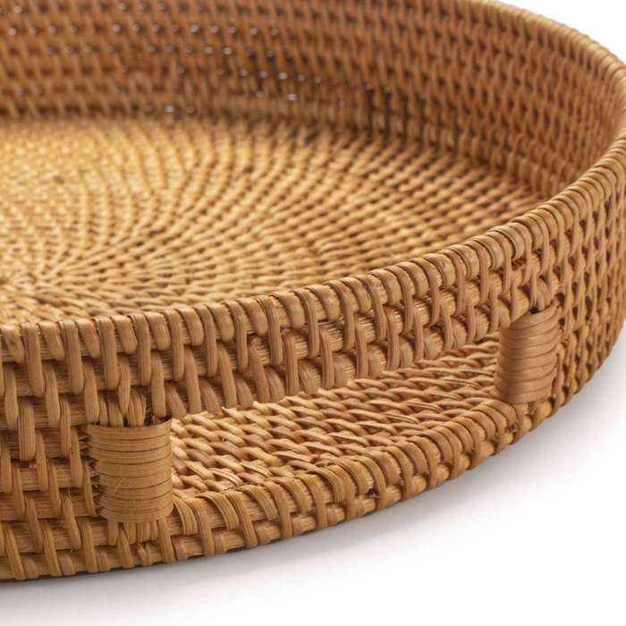 Round Rattan Serving Tray Decorative for Coffee Table Natural(large)