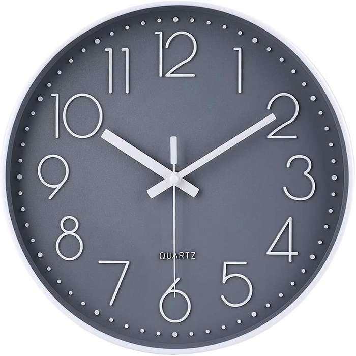 14 Inch Non-ticking Wall Clock Silent Battery Operated Clock (gray)