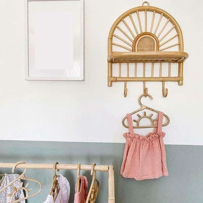 Rattan Wall Hooks Sunflower Rainbow Kids Garments Organizer Rack