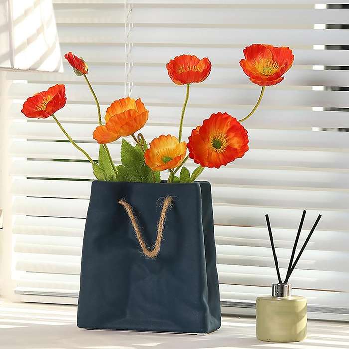 Morandi Color Ceramic Vase Creative Tote Bag Vase Orange