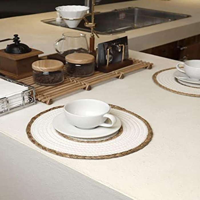 Round Cotton Straw Woven Straw Placemats Set Of 4 for Festive Party