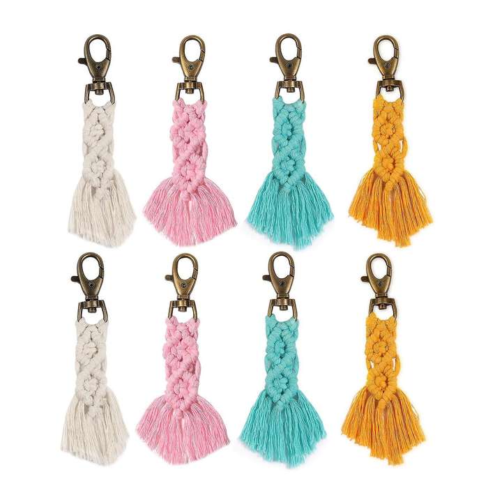 Mini Macrame Keychains Kits with Tassels for Car Key Purse Phone