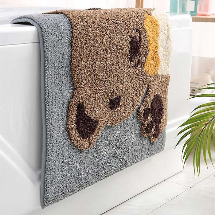 Frog and Bear Flocking Bath Mat Bath Rug for Bathtub Shower Room C