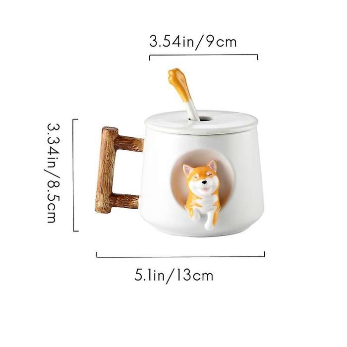 Cartoon Ceramic Mug Trend Mug Coffee Cup with Lid Spoon White
