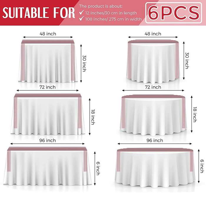 6 Pieces Table Runner Wedding Decor Red White Striped 12 X 108 Inch