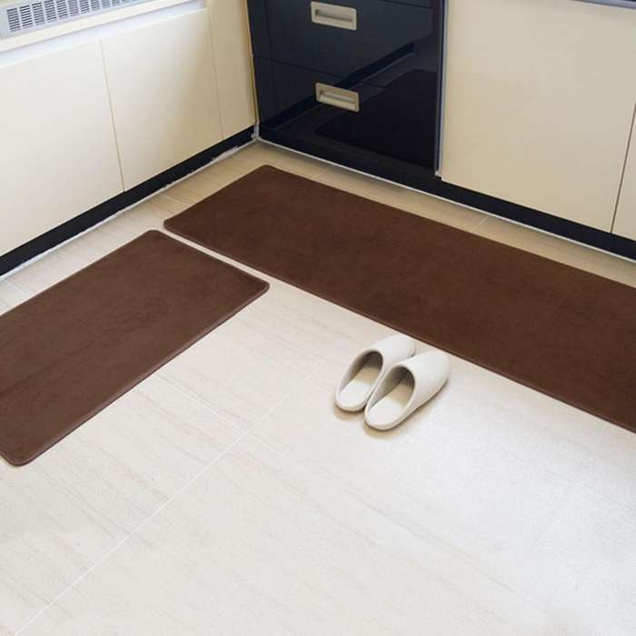 Pure Color Household Absorbent Kitchen Floor Mats Dark Brown